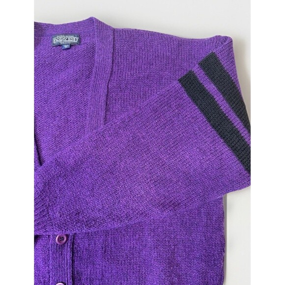 Vintage Lands’ End Wool Cardigan Purple Men’s M Made in USA Varsity Stripes - Picture 3 of 5